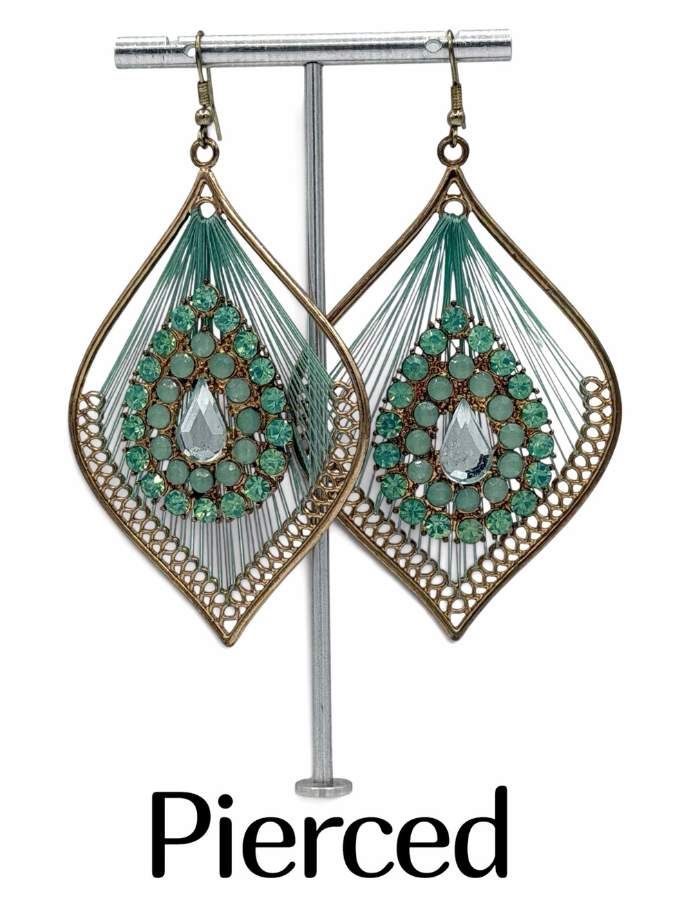 Bohemian-style String Art Teardrop Mint Green Dangle Earrings Peruvian Jewelry